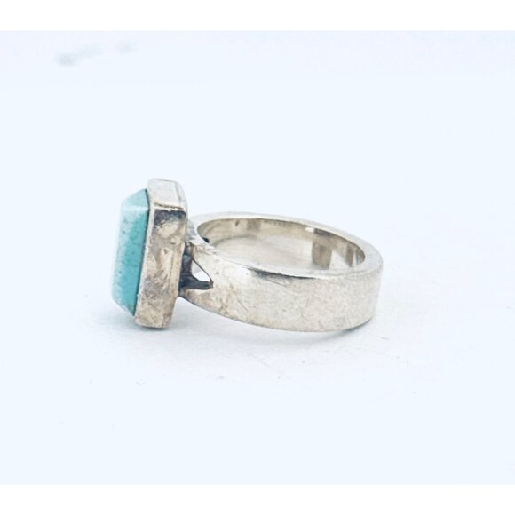 Vintage Mexico 925 Sterling Silver Ring with Rectangular Larimar Gem, Size 6, 9. - Picture 6 of 11